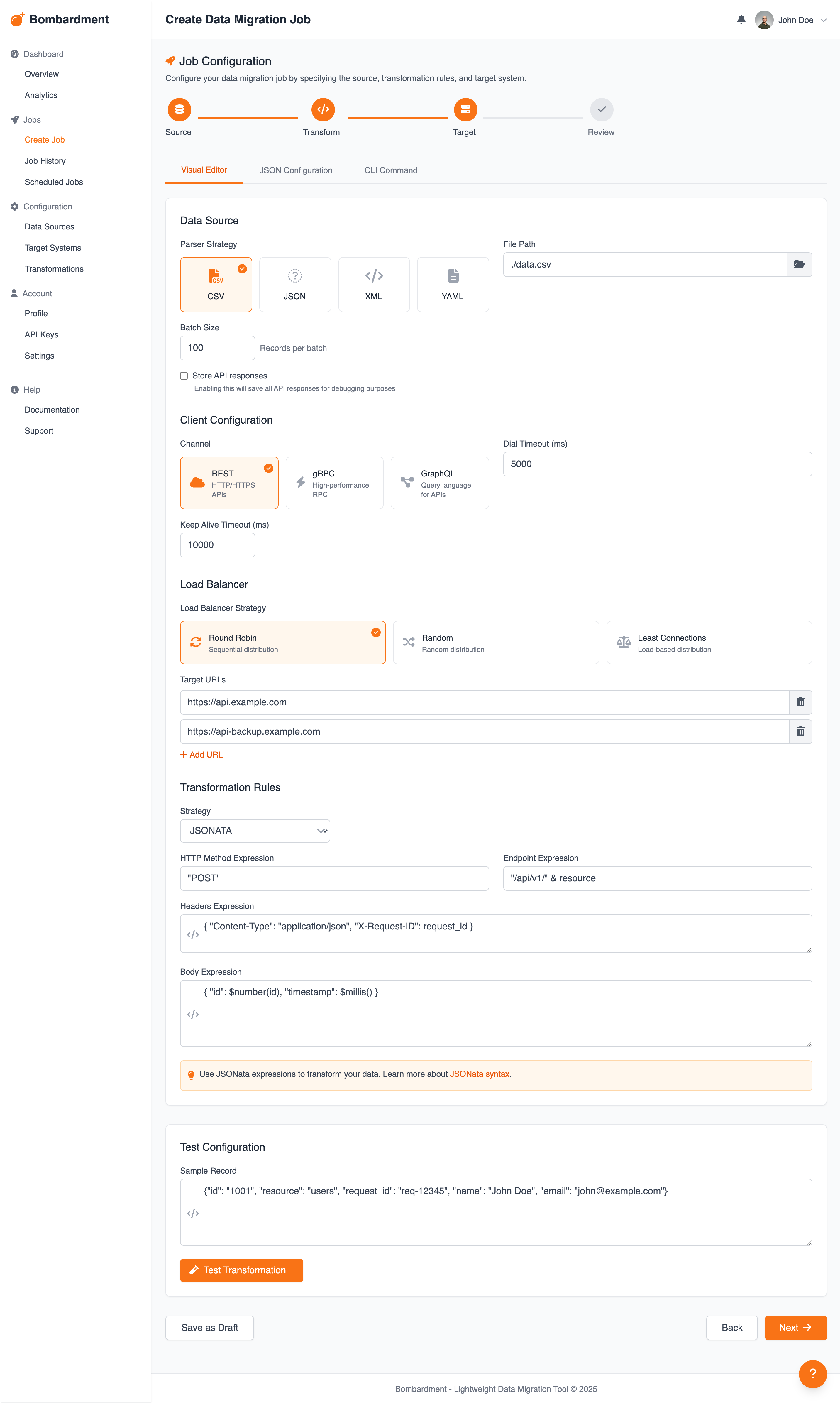 Bombardment GUI Configuration Interface